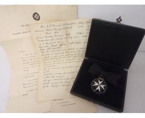 Order of St John, Serving Sister breast badge pre-1949 issue. Silver with black & white enamel with black ribbon bow inscribe