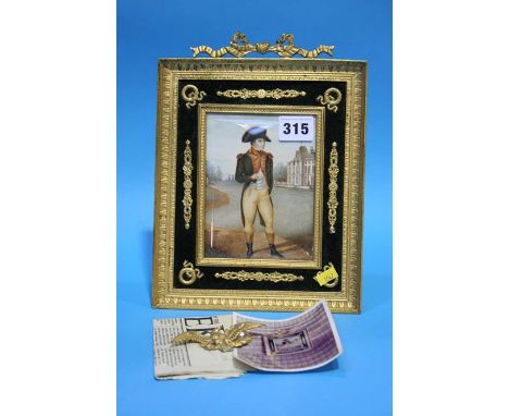 Gilt framed portrait of Napoleon inscribed 'Bonaparte a la maison' verso, indistinctly signed lower right.