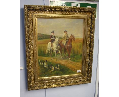 William Hardie Sinclair Oil on Canvas signed. 'Couple out hunting' 49 x 39cm.