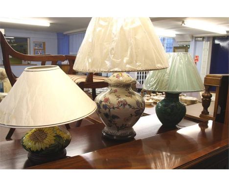 3 Various table lamps and a 1950's light fitting.