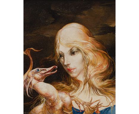 Zander, HeinzWolfen, geboren 193934,5 x 28,5 cm, R.Mädchen mit Drachen, 1979. Öl auf Hartfaserplatte. In Öl unten links monog