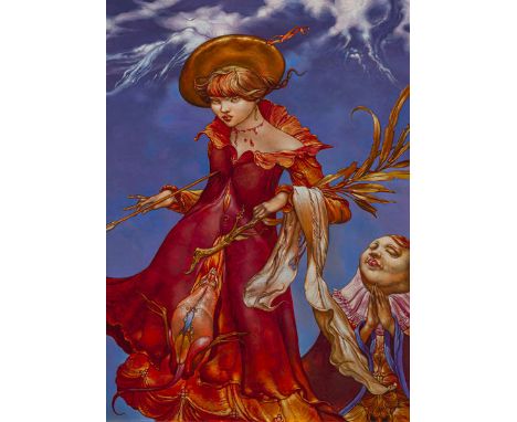 Zander, HeinzWolfen, geboren 193970 x 50 cm, R."Dreifach heilige Märtyrerin", 2008. Acryl auf Hartfaserplatte. In Acryl unten
