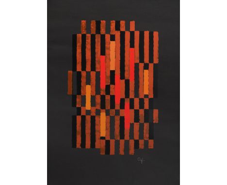 Fleischmann, AdolfEsslingen, 1892 - Stuttgart, 1968Blattgröße: 71 x 50 cm, R.Ohne Titel, 1966. Farbserigraphie auf schwarzem 