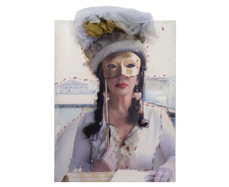 Lumière Colette, d. i. Colette JustineTunis, 1952108 x 75 cm, o. R."The woman with the gold mask". Mischtechnik auf Stoff. In