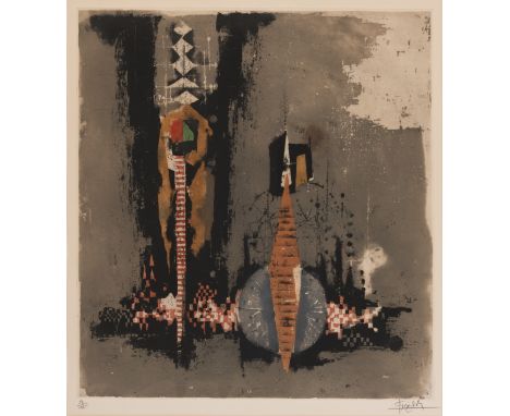 Friedlaender, JohnnyPless, 1912 - Paris, 1992Blattgröße: 61,5 x 57 cm, o. R.2 Bl.: Ohne Titel. Farbradierung auf Bütten. Beid