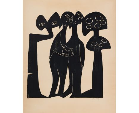 Grieshaber, HAPRot an der Rot, 1909 - Reutlingen, 1981Blattgröße: 76 x 64 cm; 57 x 56 cm, o. R."Bedrohtes Paar", 1964. Holzsc