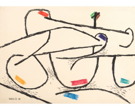 Weil, ErnstFrankfurt a. M., 1919 - München, 198145,5  x 62,5 cm, o. R.Ohne Titel, 1956. Farbkreide auf Papier. In Farbkreide 