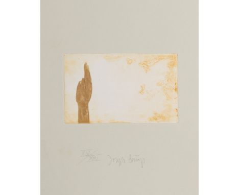 Beuys, JosephKleve, 1921 -  Düsseldorf, 1985Blattgröße: 31,5 x 24 cm; 9,8 x 16 cm, o. R."Schwurhand", 1980. Farbradierung und