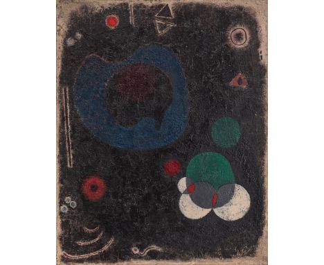 Wildemann, HeinrichLodz, 1904 - Stuttgart, 196444 x 35 cm, R."Composition: Schwebend", 1957. Öl auf Karton, auf Hartfaserplat