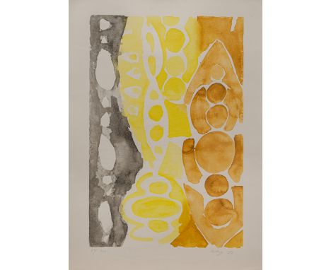 Nay, Ernst WilhelmBerlin, 1902 - Köln, 1968Blattgröße: 75 x 54 cm; 62 x 41,5 cm, R."Siebdruck 1966 - 1 (NOR)", 1966. Farbseri