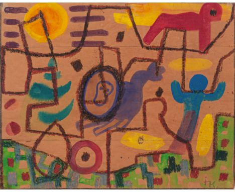 Kerkovius, IdaRiga, 1879 - Stuttgart, 197032,5 x 40,8 cm, R."Im Zoo". Aquarell und Farbkreide auf braunem Papier. In Bleistif