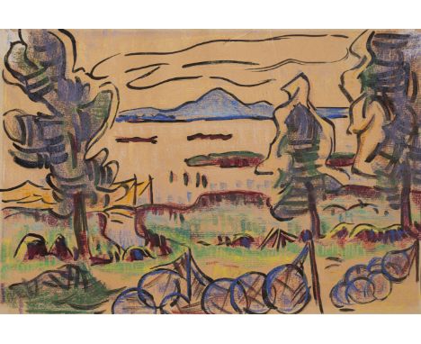 Schmidt-Rottluff, KarlRottluff, 1884 - Berlin, 197626,5 x 39,5 cm, R.Landschaft am Lebasee, um 1935. Farbkreide über Tusche a