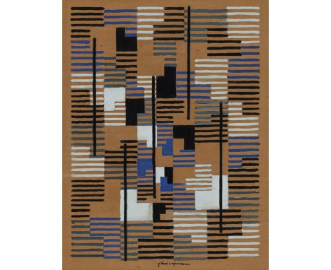 Fleischmann, AdolfEsslingen, 1892 - Stuttgart, 196828 x 20 cm, R.Ohne Titel. Gouache auf Papier. In Gouache unten mittig sign