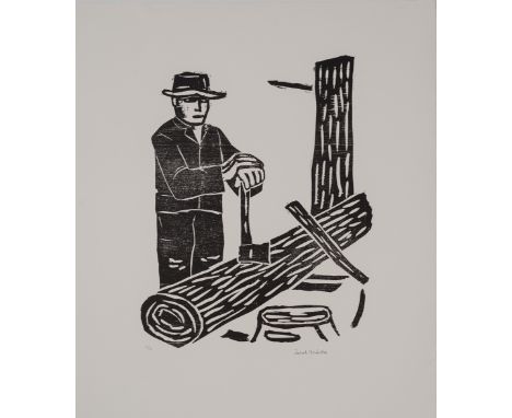 Bräckle, JakobWinterreute, 1897 - Biberach, 1987Blattgröße: 61 x 53 cm; 42 x 35 cm, o. R.Holzfäller. Holzschnitt auf Bütten. 