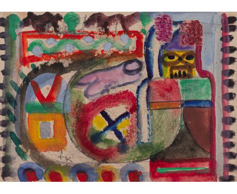 Kerkovius, IdaRiga, 1879 - Stuttgart, 197012,5 x 17,5 cm, o. R.Fratze und Dekor, um 1955. Aquarell über Bleistift auf Papier.