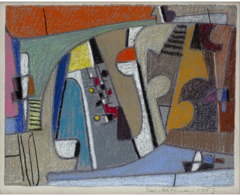 Ackermann, MaxBerlin, 1887 - Unterlengenhardt, 197524,5 x 31 cm, R.Komposition, 1953. Pastell auf grauem Bütten. In Bleistift