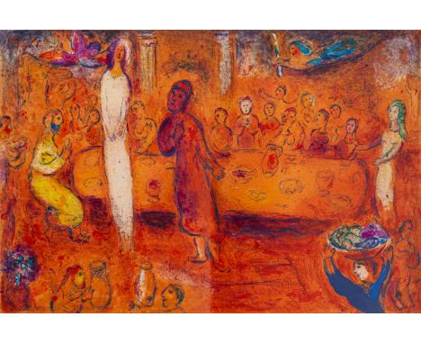 Chagall, MarcWitebsk, 1889 - Saint-Paul-de-Vence, 198542 x 64 cm, R."Mégaclès reconnaît sa fille pendant le festin", 1963. Fa