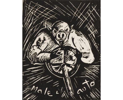 Immendorff, JörgBleckede bei Lüneburg, 1945 - Düsseldorf, 2007Blattgröße: 43 x 34 cm; 30,5 x 24 cm, o. R."Malerauto", 1989. L