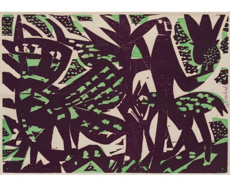 Grieshaber, HAPRot an der Rot, 1909 - Reutlingen, 1981Blattgröße: 21 x 30 cm, R."Ostergruss 1960", 1960. Farbholzschnitt auf 