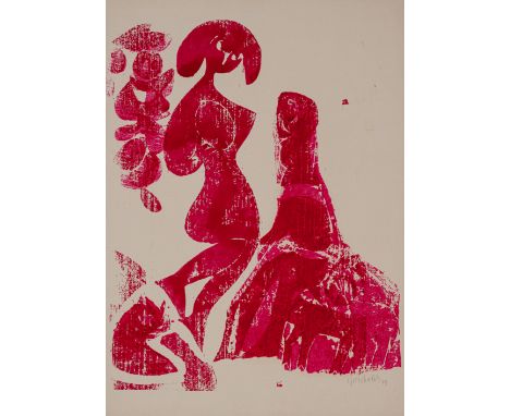 Grieshaber, HAPRot an der Rot, 1909 - Reutlingen, 1981Blattgröße: 70 x 50 cm; 62 x 49 cm, o. R."Herabkunft (Hirte)", 1949. Fa