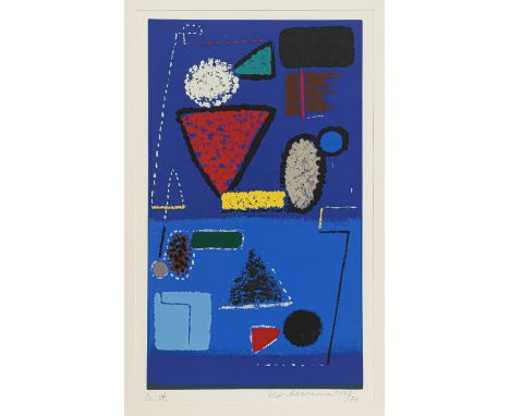 Ackermann, MaxBerlin, 1887 - Unterlengenhardt, 197547,5 x 27,5 cm, R."Mauerbild auf Blau", 1974. Farbserigraphie auf Bütten. 