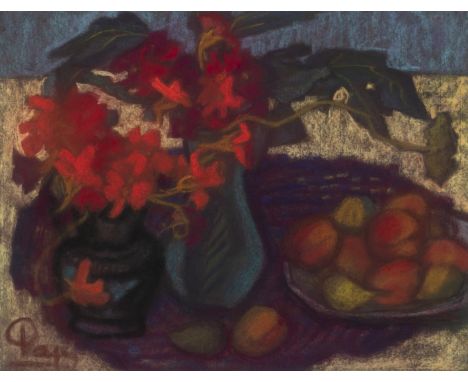 Pap, GyulaOrosháza, 1899 - Budapest, 198349 x 62 cm, o. R.Stillleben mit Blumen und Früchten. Pastell auf Papier. In Pastell 