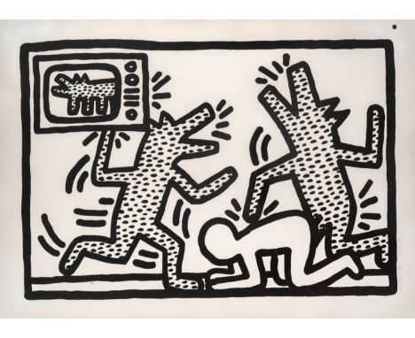 Haring, KeithKutztown, 1958 - New York, 1990Blattgröße: 64 x 91 cm; 56 x 83 cm, R."Untitled #3", 1982. Lithografie auf Bütten