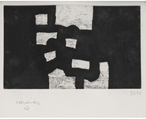 Chillida, EdouardoSan Sebastián, 1924 - 2002Blattgröße: 26 x 25,5 cm; 14,3 x 23,4 cm, R."Bultzada", 1983. Radierung auf Bütte