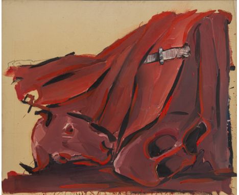 Wintersberger, Lambert MariaMünchen, 1941 - Walbourg, 201386 x 105 cm, R.Toter Stier, 1981. Öl auf Leinwand. In Kohle rücksei