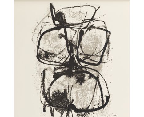 "Kalender 1960 - Galerie Müller"Kalenderformat: 48 x 34 cmFolge von 12 Grafiken von Peter Brüning, Klaus J. Fischer, Otto Gre