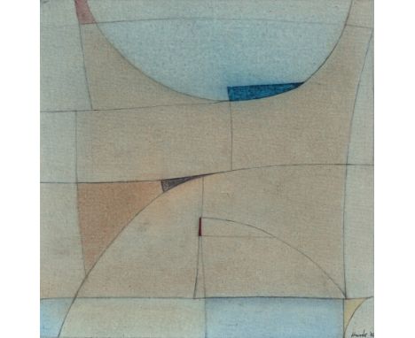 Hanke, Karl AugustFreiburg/Br., 1914 - 199421,5 x 21,5 cm, R.Ohne Titel, 1986. Farbstift und Bleistift auf Seide, auf Karton 