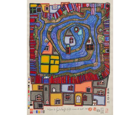Hundertwasser, FriedensreichWien, 1928 - Kreuzfahrtschiff Queen Elizabeth II, vor Neuseeland, 2000Blasttgröße: 57 x 42 cm, R.