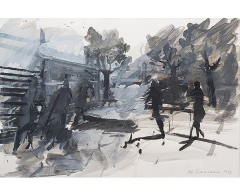 Zimmermann, RolfMurg, 1948 - Karlsruhe, 202165 x 99 cm, R.Im Park, 1979. Tempera auf Papier. In Bleistift unten rechts signie