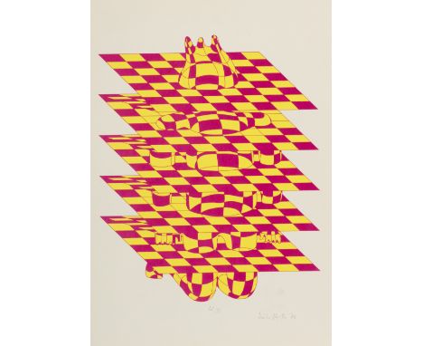 Roth, DieterHannover, 1930 - Basel, 1998Blattgröße: 55 x 39,5; 39 x 32 cm, o. R."Ein Gefangener", 1972. Farboffsetlithografie