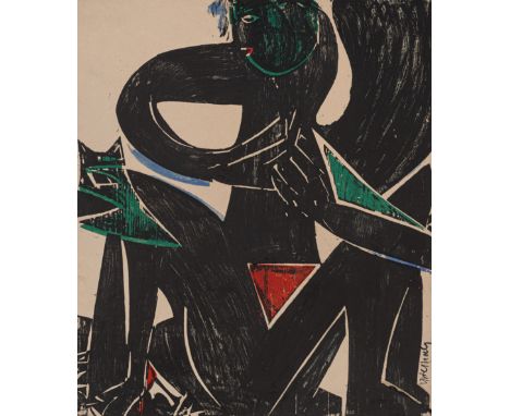 Grieshaber, HAPRot an der Rot, 1909 - Reutlingen, 1981Blattgröße: 63 x 54,5 cm; 62 x 54 cm, o. R."Engel", 1953. Farbholzschni