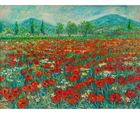 Cascella, MicheleOrtona, 1892 - Mailand, 198950 x 68 cm, R."Prato fiorito". Öl auf Leinwand. In Öl unten rechts signiert sowi