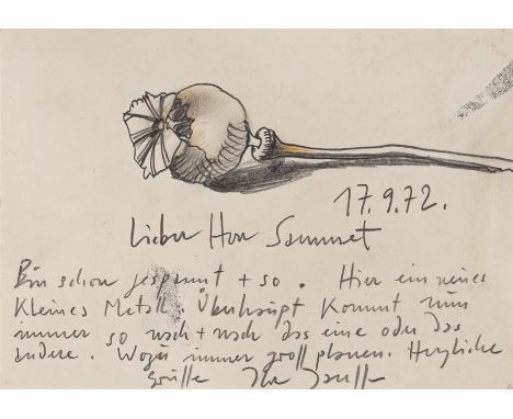 Janssen, HorstHamburg, 1929 - 199511 x 15 cm, R.Mohnkapsel, 1972. Bleistift und Farbstift auf Papier. In Bleistift signiert u