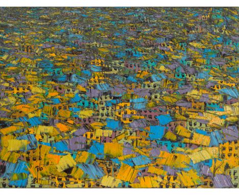 Glover, AbladeAccra/Ghana, 193477 x 102 cm, R.Afrikanische Stadt, 1990. Öl auf Leinwand. In Öl unten links signiert und datie