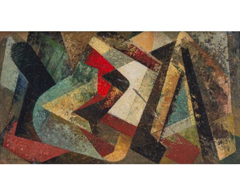 Imkamp, WilhelmMünster, 1906 - Stuttgart, 199020 x 36 cm, R."Vorherrschendes Rot", 1949. Öl auf Karton. In Tusche unten links