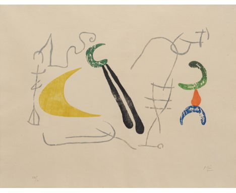 Miró, JoanBarcelona, 1893 - Palma de Mallorca, 198332 x 49 cm, R.Ohne Titel, 1958. Farbholzschnitt auf Bütten aus "A toute èp