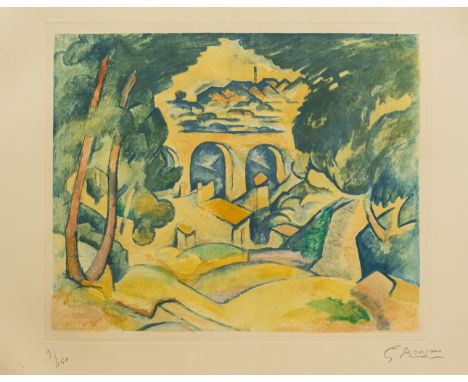 Braque, GeorgesArgenteuil, 1881 - Paris, 1963Blattgröße: 56,5 x 76 cm; 42,5 x 53 cm, R."Le viaduc de l'Estaque", um 1950. Far
