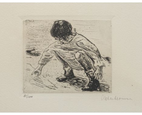 Liebermann, MaxBerlin, 1847 - 1935Blattgröße: 34,5 x 25,5 cm; 9 x 11 cm, R."Spielendes Kind", 1921. Radierung aufn Bütten. In