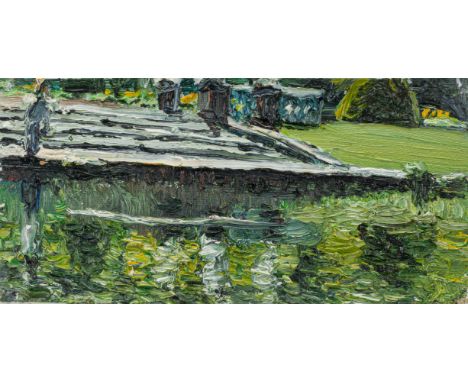 Lehmpfuhl, ChristopherBerlin, geboren 197210,5 x 21 cm, R.Schlosspark, 1998. Öl auf Leinwand. In der nassen Farbe unten recht