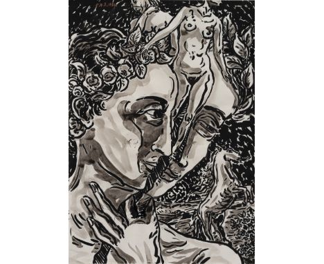 Tezak-Neogy, EdgarGraz, 194960,5 x 43 cm, R.Paar, 1982. Tuschpinsel auf Papier. In Gouache oben links monogrammiert und datie