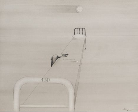 Willikens, BenLeipzig, geboren 193947,5 x 59 cm, R."Spital", 1971. Bleistift und weißer Stift auf grundiertem Karton. In Blei