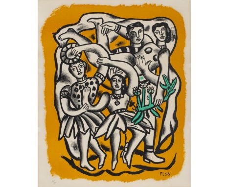 Léger, FernandArgentan, 1881 - Gig-sur-Yette, 1955Blattgröße: 65,5 x 50,5 cm; 56 x 45 cm, R."Les danseuses (fond jaune)", 195