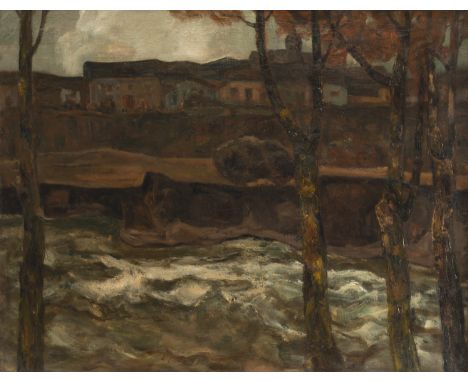Hölzel, AdolfOlmütz, 1853 - Stuttgart, 193466 x 82 cm, R."Reißender Bach (Amper)", 1900. Öl auf Leinwand. In Öl unten links s