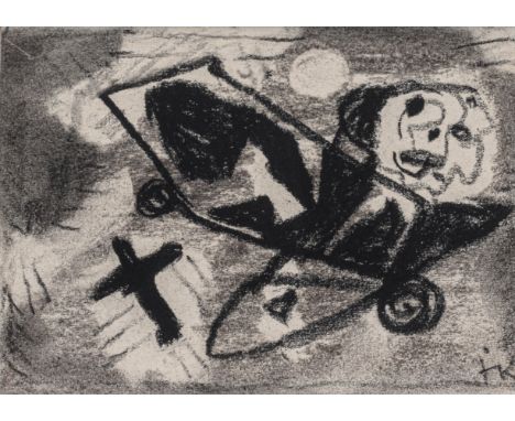 Kerkovius, IdaRiga, 1879 - Stuttgart, 197010,1 x 14,2 cm, R.Flugzeuge am Himmel, ca. 1940. Schwarze Kreide und Kohle auf Papi