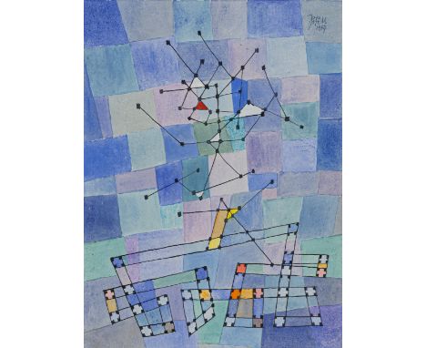 Itten, JohannesWachseldorn/Bern, 1888 - Zürich, 196737,5 x 28 cm, R."Preziös", 1954. Aquarell und Tusche auf Bütten. In Kugel