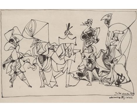 Berke, HubertGelsenkirchen, 1908 - Köln, 197933 x 48 cm, R."Abstrakte Figurinen", 1946. Faserstift auf Papier. In Faserstift 